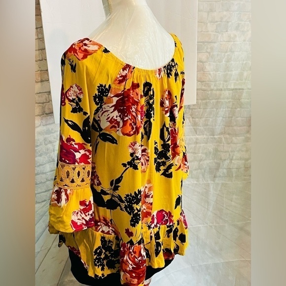 Unique Spectrum size large mustard, rose peasant, top on/off shoulders. P2P 23”. - Picture 7 of 8